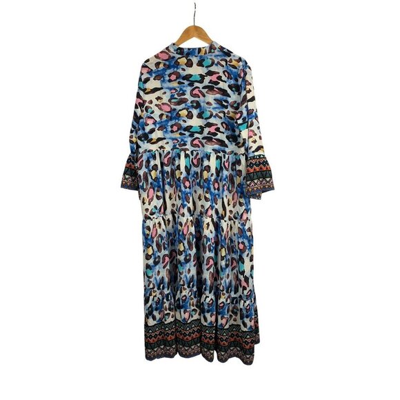 Colorful Bohemian Maxi Dress With Vibrant Patterns & 3/4 Sleeves - Picture 2 of 5